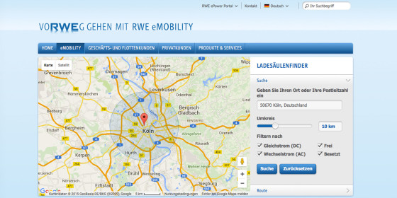 LADESÄULENFINDER VON RWE EMOBILITY